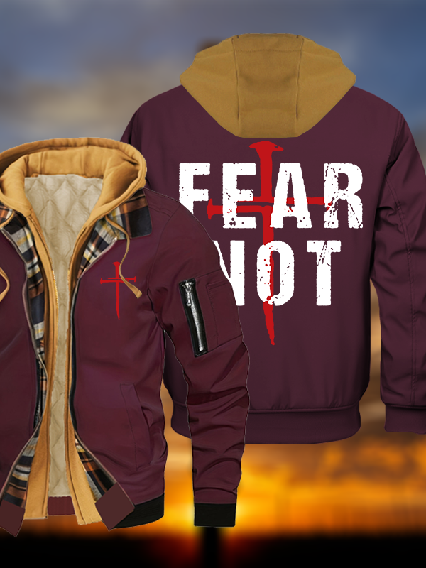 Fear Not Jesus God Christian Warm Hooded Bomber Jacket