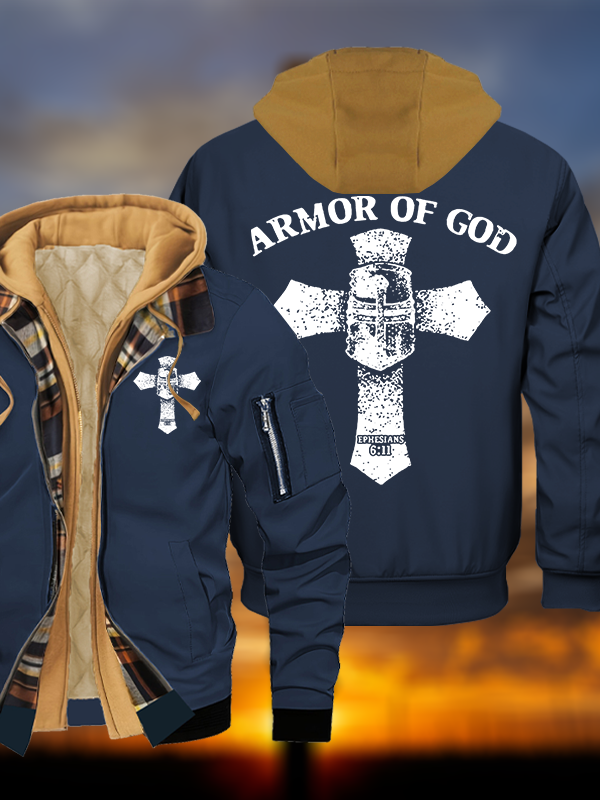 [Armor of God Jesus God Christian Warm Hooded Bomber Jacket