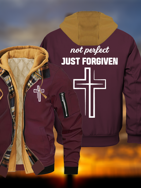 Not Perfect Just Forgiven Jesus God Christian Warm Hooded Bomber Jacket