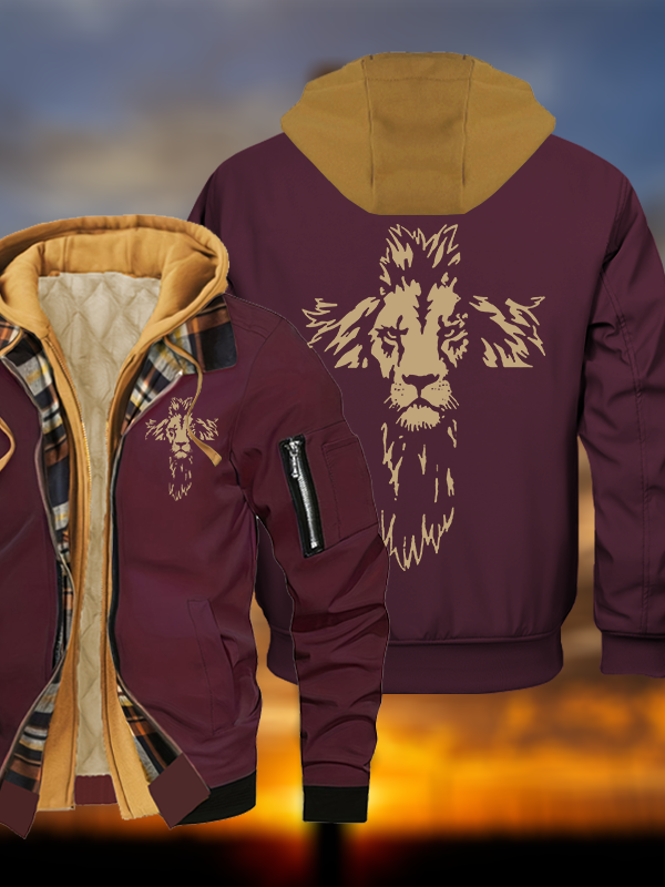 Lion Cross Jesus God Christian Warm Hooded Bomber Jacket