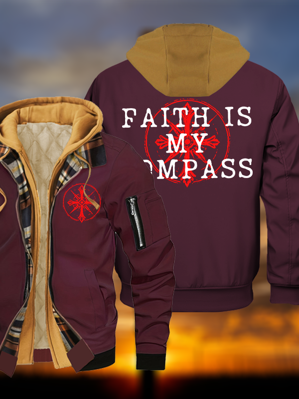 Faith Is My Compass Jesus God Christian Warm Hooded Bomber Jacket