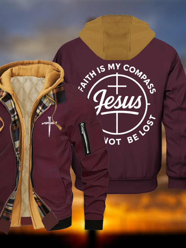 Faith Is My Compass Jesus God Christian Warm Hooded Bomber Jacket