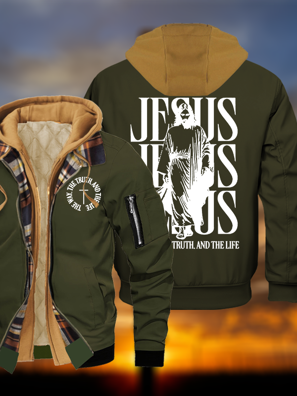 Jesus The Way The Truth And The Life Jesus God Christian Warm Hooded Bomber Jacket