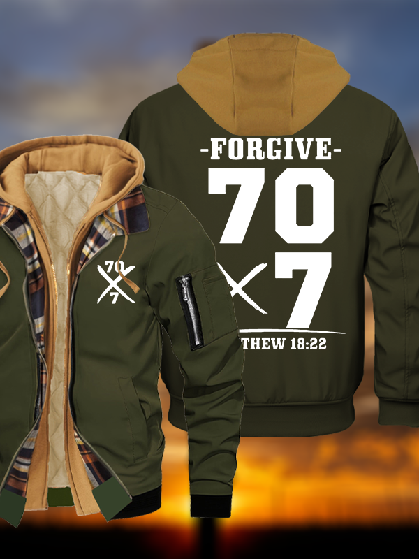 Forgive 70 times 7 Jesus God Christian Warm Hooded Bomber Jacket