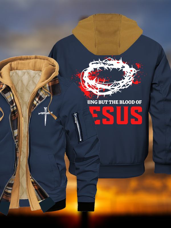 Nothing But The Blood Of Jesus Jesus God Christian Warm Hooded Bomber Jacket