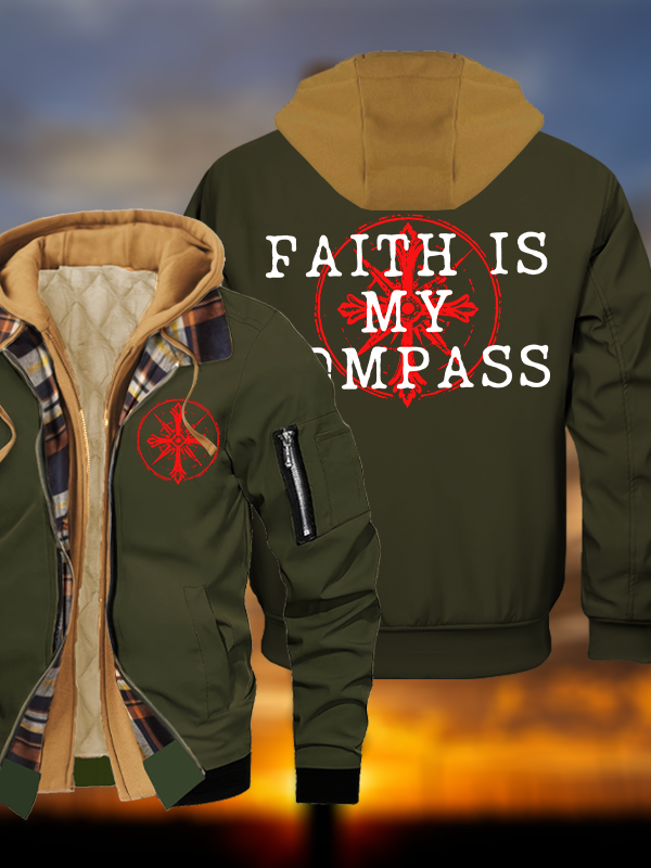 Faith Is My Compass Jesus God Christian Warm Hooded Bomber Jacket
