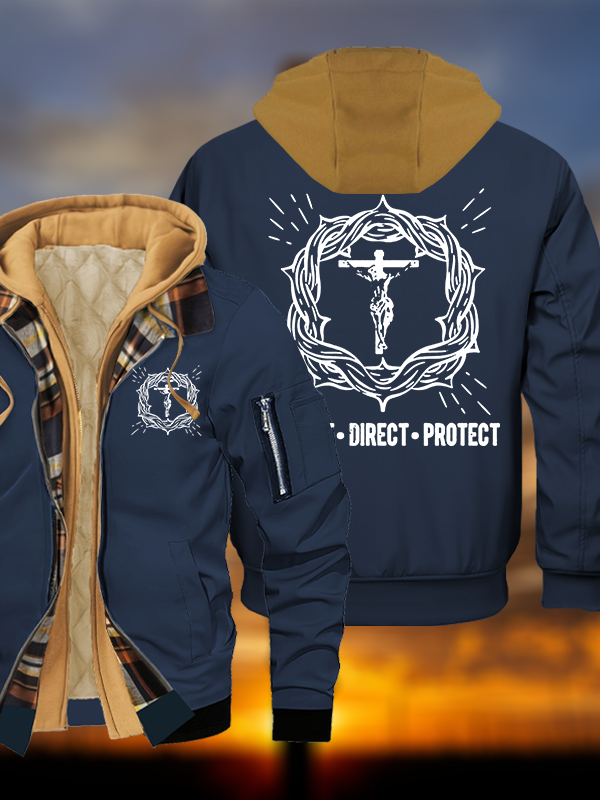 Correct Direct Protect Jesus God Christian Warm Hooded Bomber Jacket