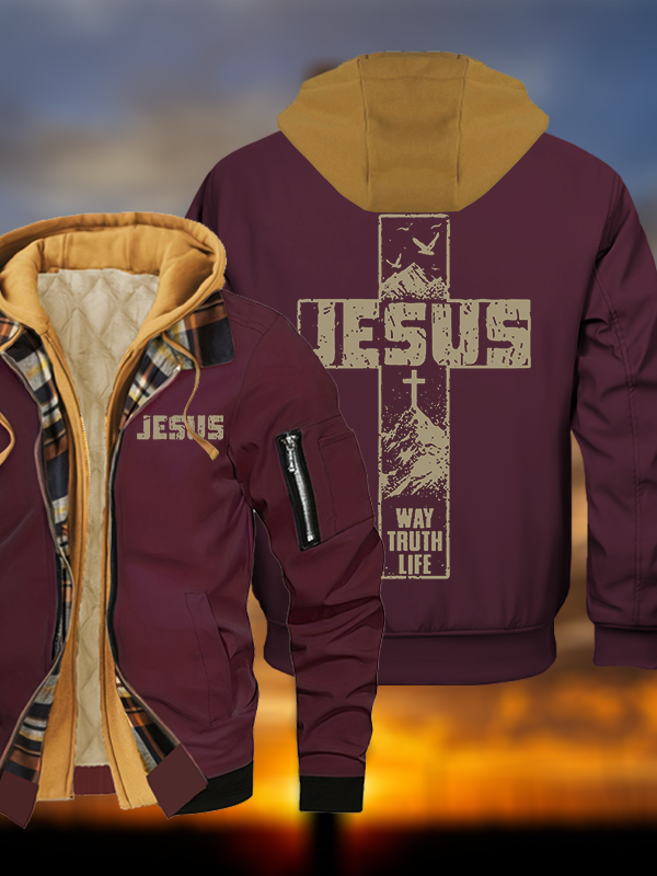 The Way, The Truth, The Life Jesus God Christian Warm Hooded Bomber Jacket