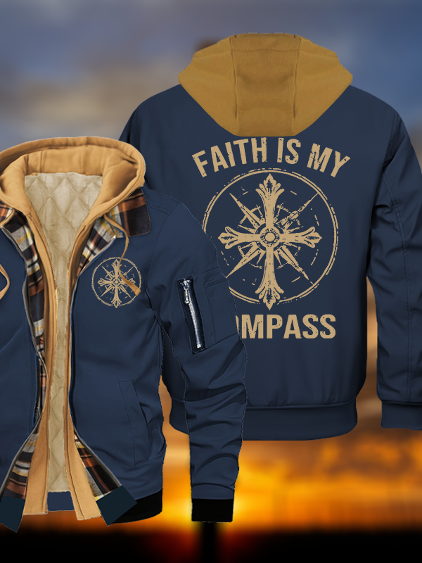 Faith Is My Compass Jesus God Christian Warm Hooded Bomber Jacket