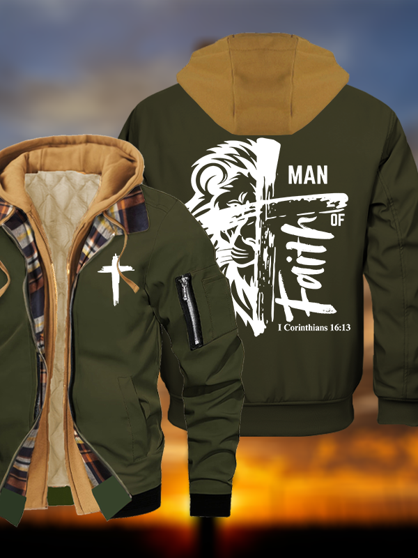 Man Of Faith  Jesus God Christian Warm Hooded Bomber Jacket