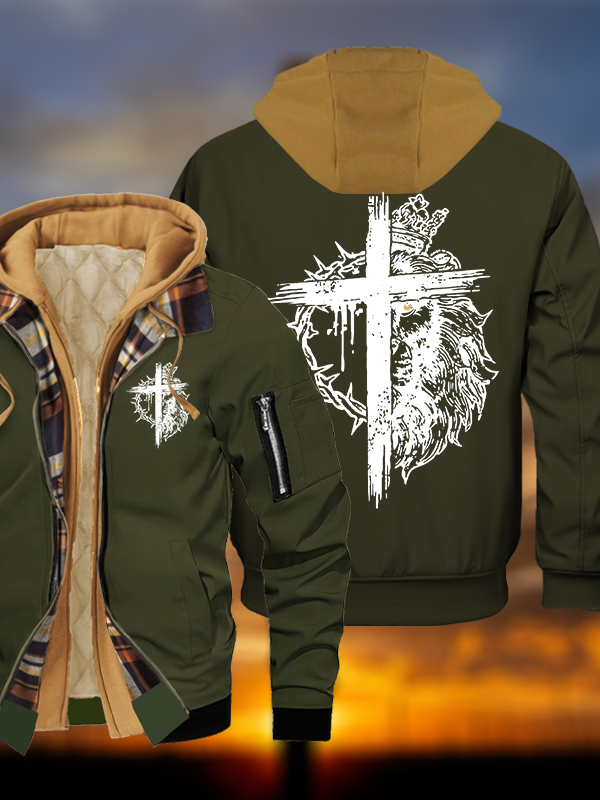 Lion of Judah Jesus God Christian Warm Hooded Bomber Jacket