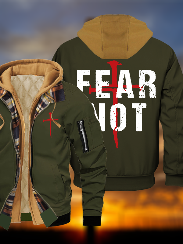 Fear Not Jesus God Christian Warm Hooded Bomber Jacket