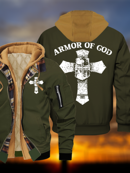 [Armor of God Jesus God Christian Warm Hooded Bomber Jacket