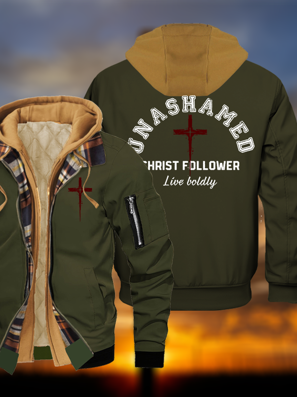 Unashamed Christ Follower Jesus God Christian Warm Hooded Bomber Jacket