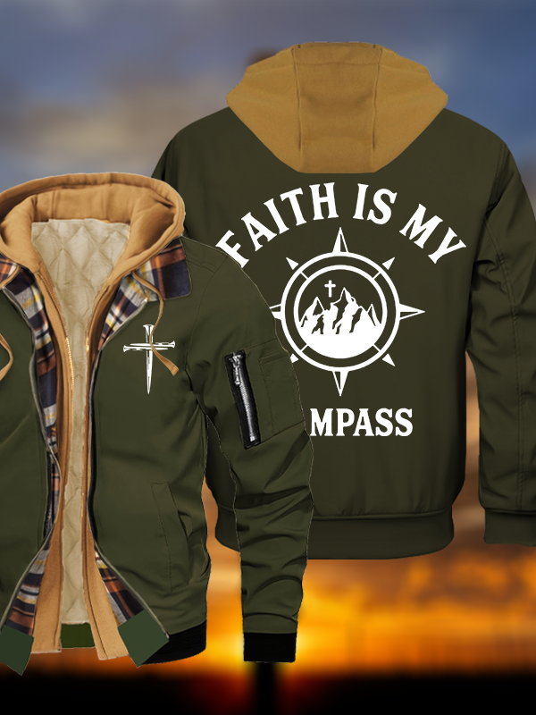 Faith Is My Campass Jesus God Christian Warm Hooded Bomber Jacket