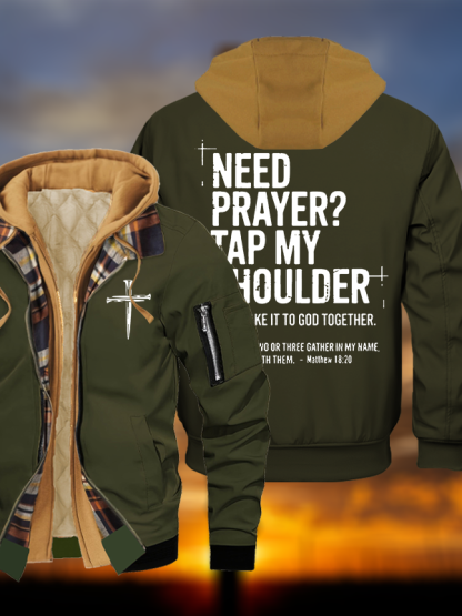 Need Prayer Tap My Shoulder Jesus God Christian Warm Hooded Bomber Jacket