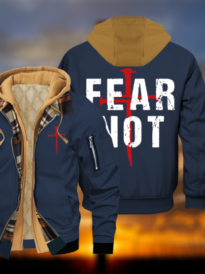 Fear Not Jesus God Christian Warm Hooded Bomber Jacket