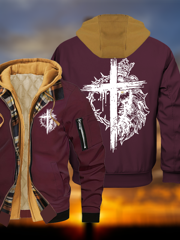Lion of Judah Jesus God Christian Warm Hooded Bomber Jacket