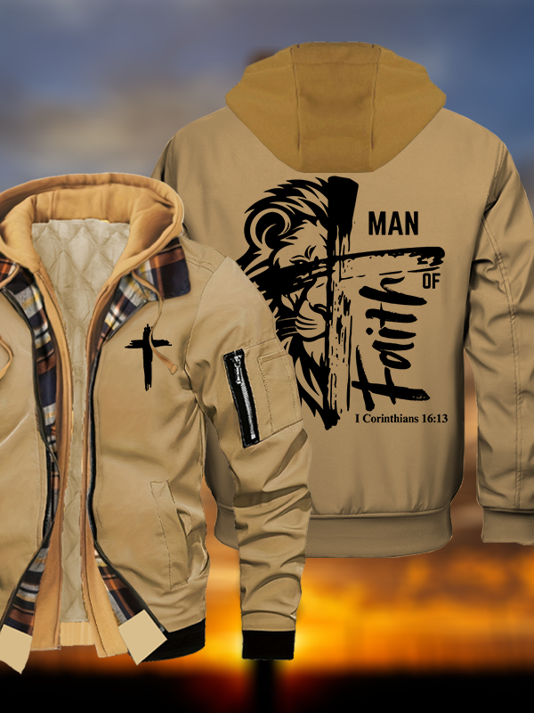 Man Of Faith  Jesus God Christian Warm Hooded Bomber Jacket