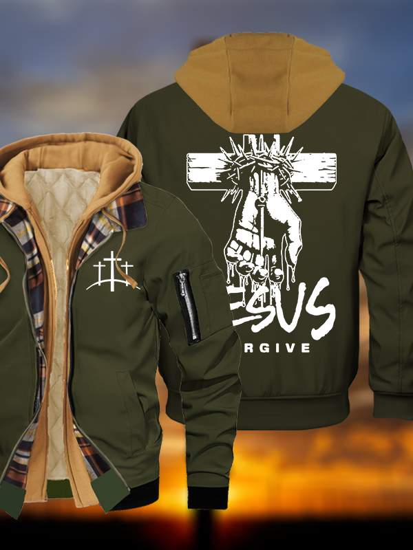 Jesus Forgive Jesus God Christian Warm Hooded Bomber Jacket