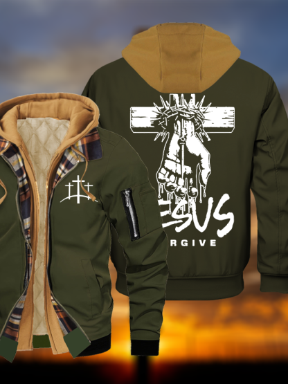 Jesus Forgive Jesus God Christian Warm Hooded Bomber Jacket