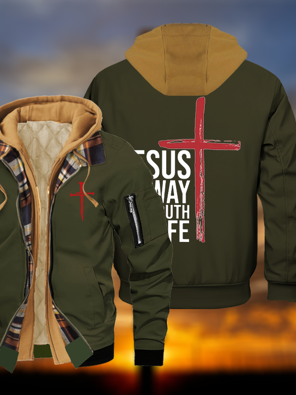 Jesus The Way Truth Life Jesus God Christian Warm Hooded Bomber Jacket