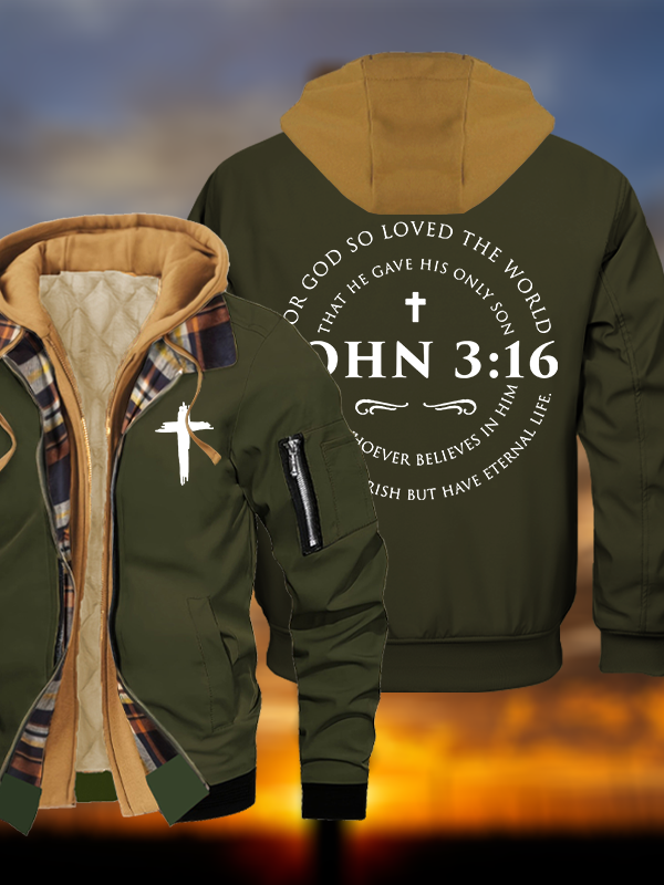 John 3:16 Jesus God Christian Warm Hooded Bomber Jacket