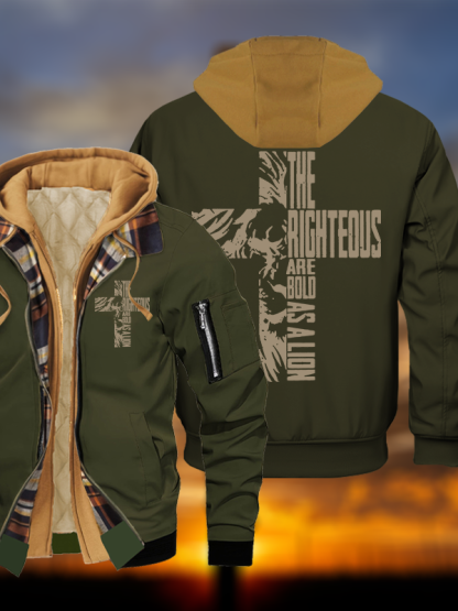 Bold as A Lion Jesus God Christian Warm Hooded Bomber Jacket