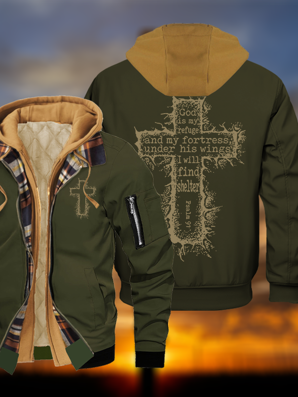 God Is My Refuge Psalm 91 Jesus God Christian Warm Hooded Bomber Jacket