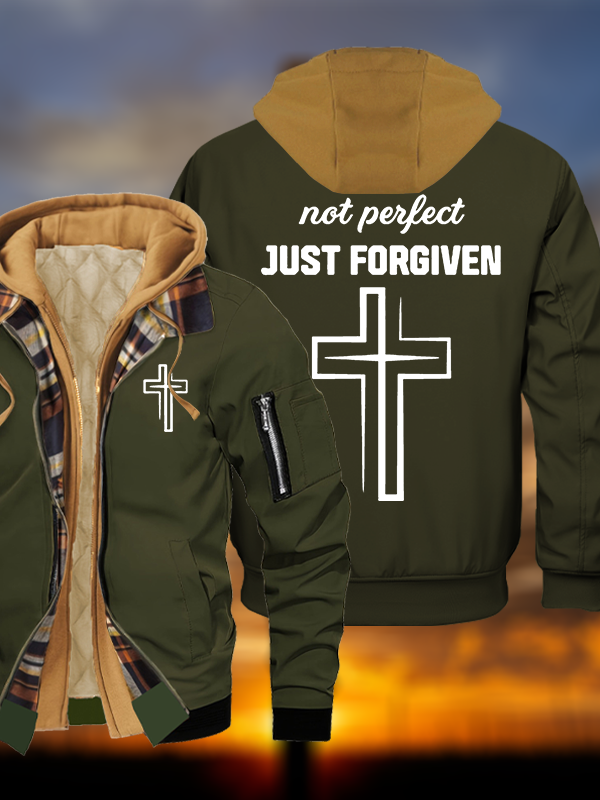 Not Perfect Just Forgiven Jesus God Christian Warm Hooded Bomber Jacket