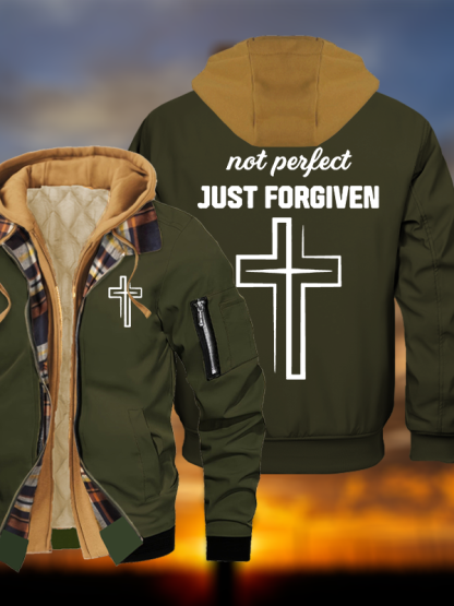 Not Perfect Just Forgiven Jesus God Christian Warm Hooded Bomber Jacket