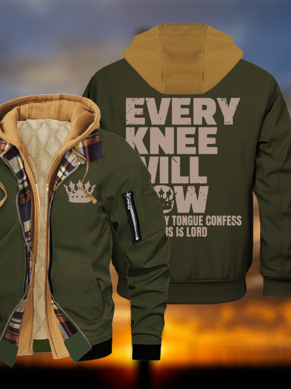 Every Knee Will Bow  Jesus God Christian Warm Hooded Bomber Jacket