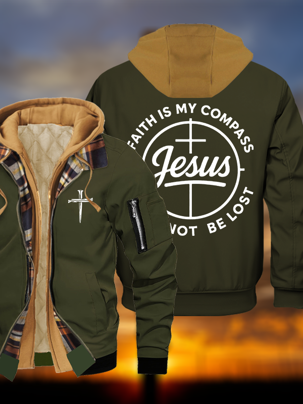 Faith Is My Compass Jesus God Christian Warm Hooded Bomber Jacket