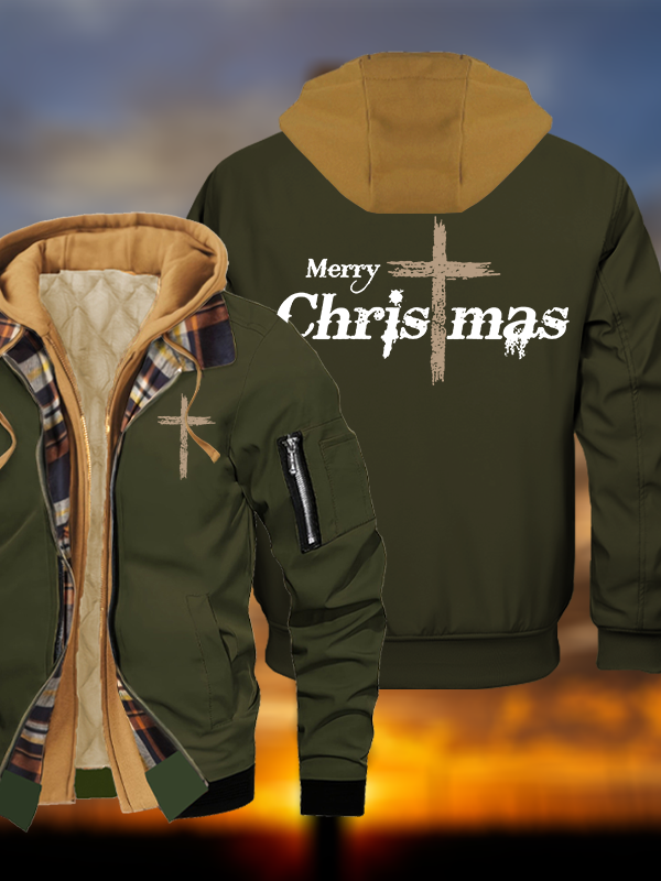 Merry Chrismas Jesus God Christian Warm Hooded Bomber Jacket