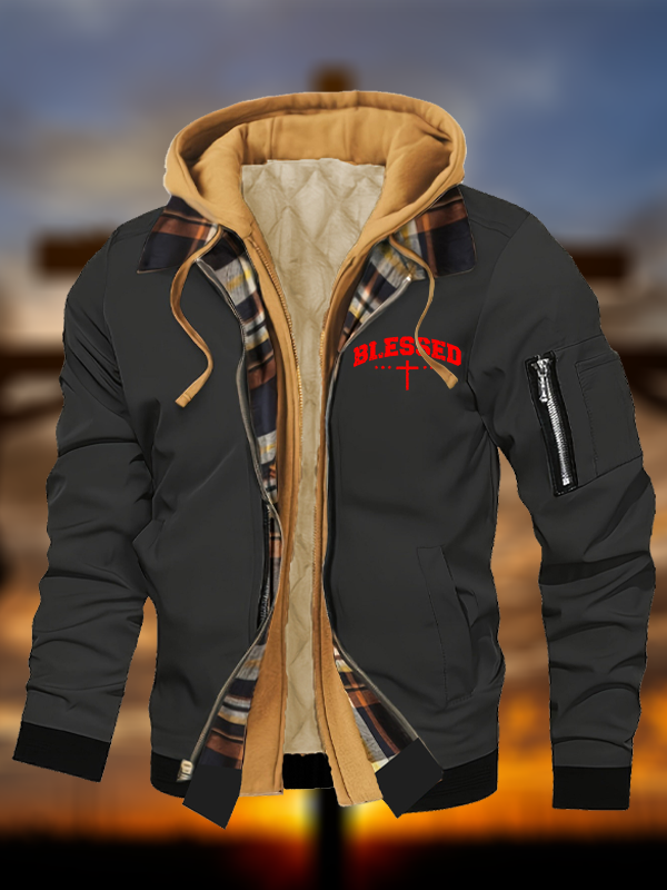 Blessed Cross  Warm Hooded Bomber Jacket