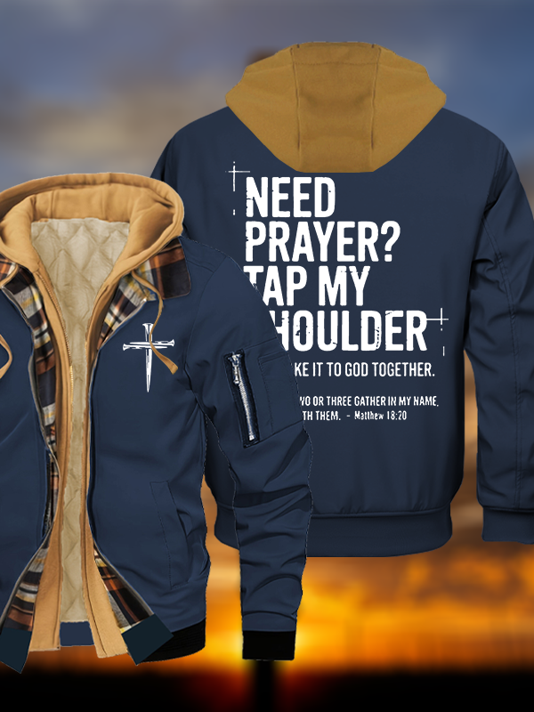 Need Prayer Tap My Shoulder Jesus God Christian Warm Hooded Bomber Jacket