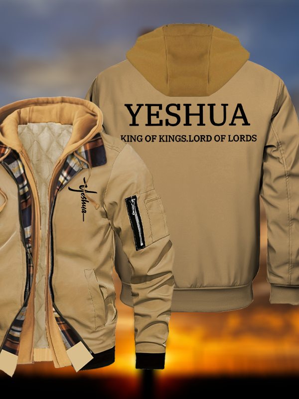 Yeshua King Of Kings Lord Of Lords Jesus God Christian Warm Hooded Bomber Jacket