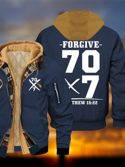 Forgive 70 times 7 Jesus God Christian Warm Hooded Bomber Jacket