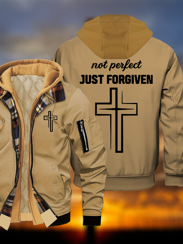 Not Perfect Just Forgiven Jesus God Christian Warm Hooded Bomber Jacket