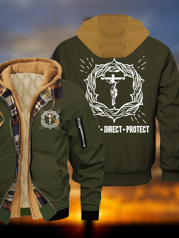 Correct Direct Protect Jesus God Christian Warm Hooded Bomber Jacket