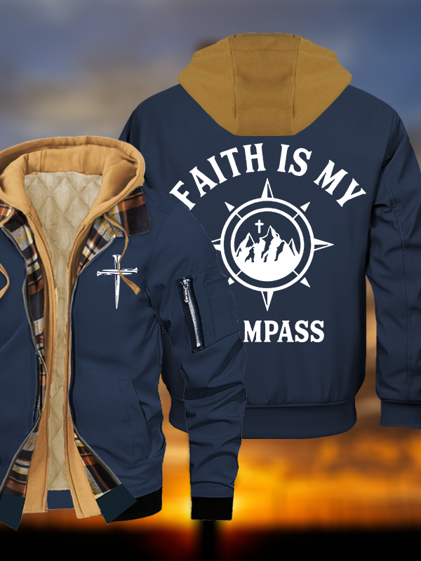 Faith Is My Campass Jesus God Christian Warm Hooded Bomber Jacket