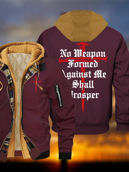 No Weapon Formed Against Me Shall Prosper Jesus God Christian Warm Hooded Bomber Jacket