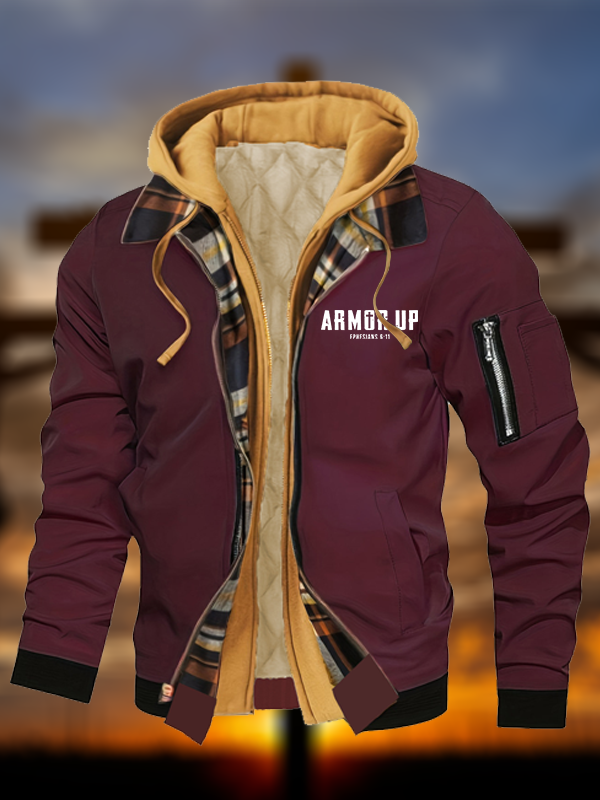 Armor Up Jesus God Christian Warm Hooded Bomber Jacket