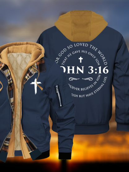 John 3:16 Jesus God Christian Warm Hooded Bomber Jacket