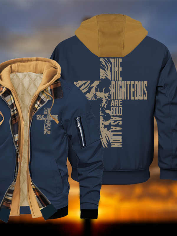 Bold as A Lion Jesus God Christian Warm Hooded Bomber Jacket