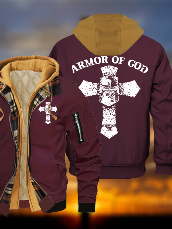 [Armor of God Jesus God Christian Warm Hooded Bomber Jacket