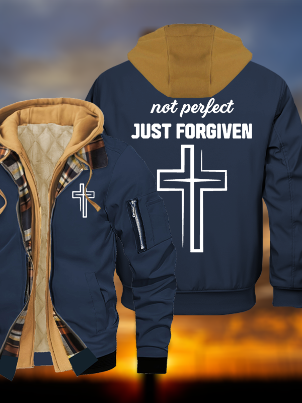 Not Perfect Just Forgiven Jesus God Christian Warm Hooded Bomber Jacket