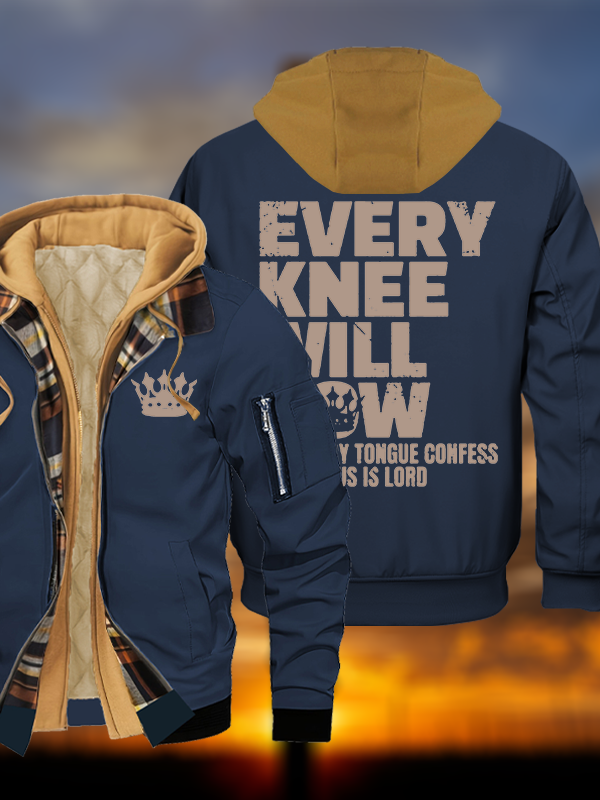 Every Knee Will Bow  Jesus God Christian Warm Hooded Bomber Jacket