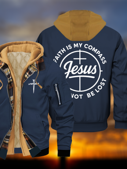 Faith Is My Compass Jesus God Christian Warm Hooded Bomber Jacket
