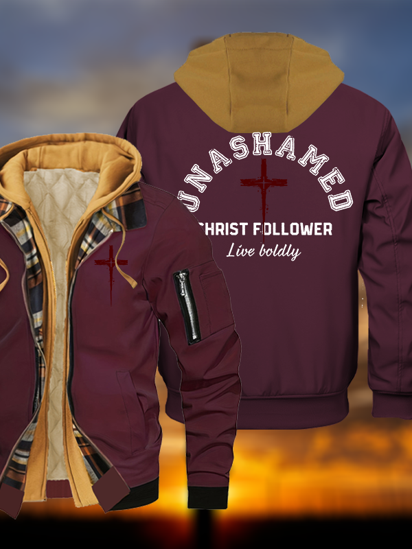 Unashamed Christ Follower Jesus God Christian Warm Hooded Bomber Jacket